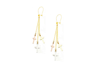 Three Tone Plated Dangle Cross Earring